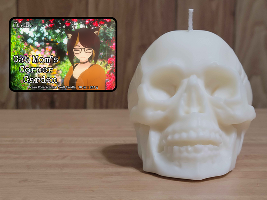 Cat Mom's Corner Garden Skull Candle