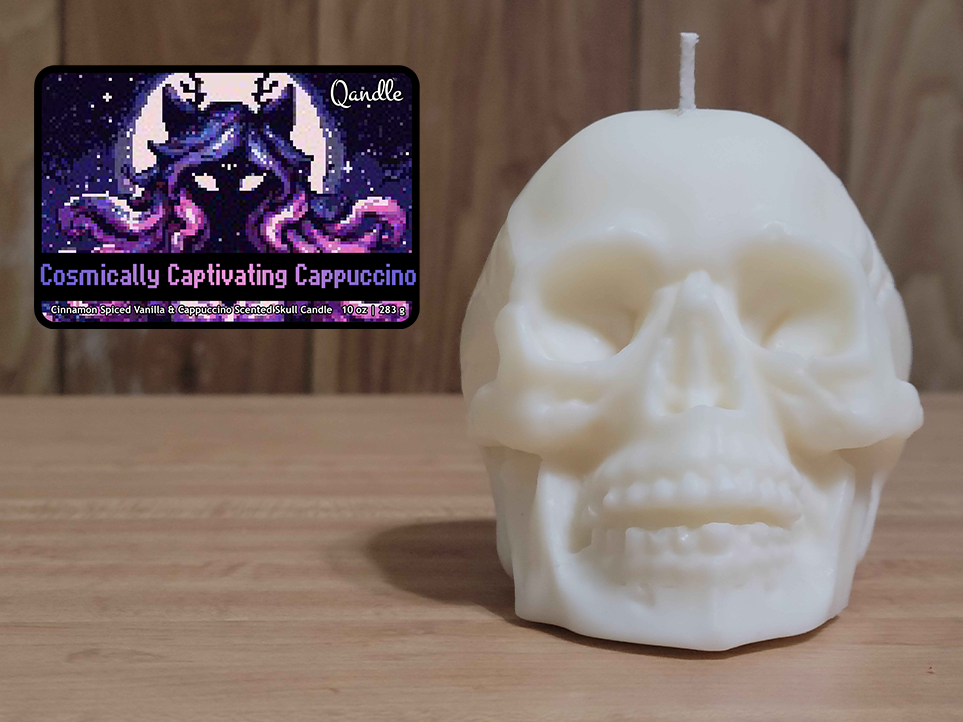 Cosmically Captivating Cappuccino Skull Candle