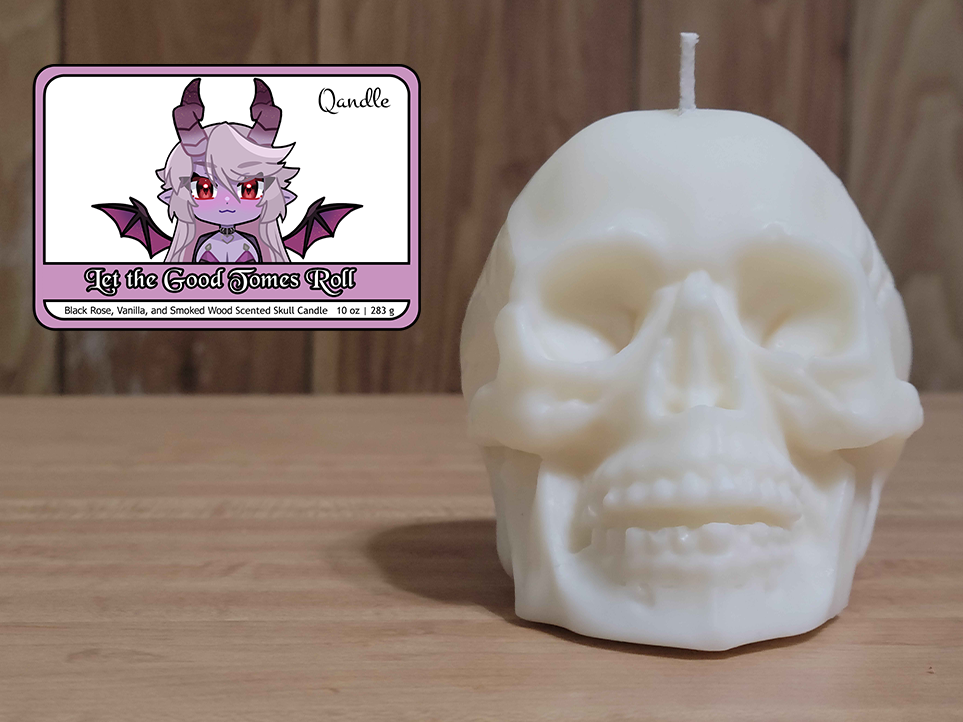 Let the Good Tomes Roll Skull Candle