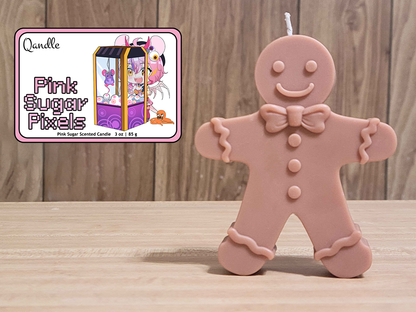 Pink Sugar Pixels Gingerbread Man Candle