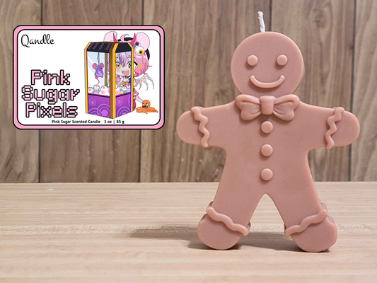 Pink Sugar Pixels Gingerbread Man Candle