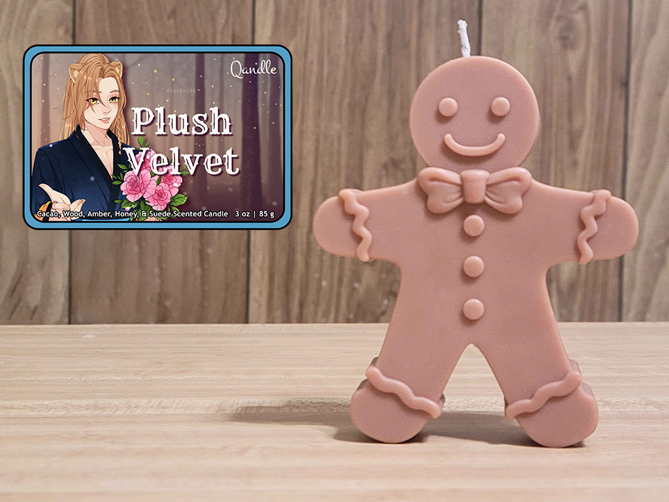 Plush Velvet Gingerbread Man Candle