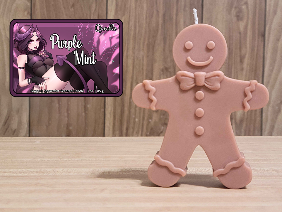 Purple Mint Gingerbread Man Candle