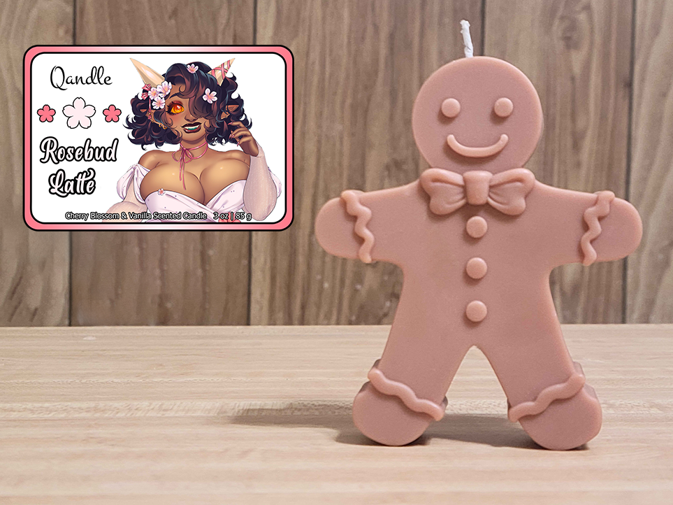 Rosebud Latte Gingerbread Man Candle