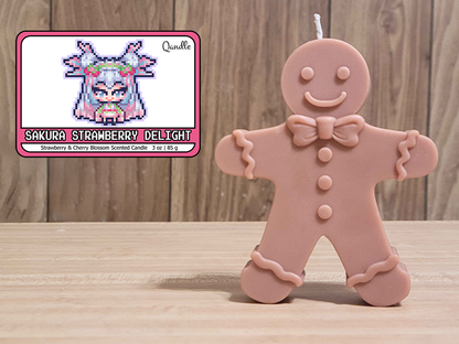 Sakura Strawberry Delight Gingerbread Man Candle