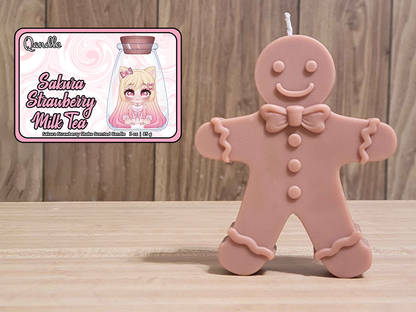 Sakura Strawberry Milk Tea Gingerbread Man Candle