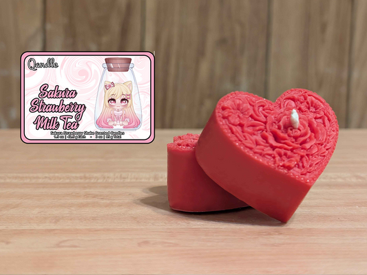 Sakura Strawberry Milk Tea Heart Candles