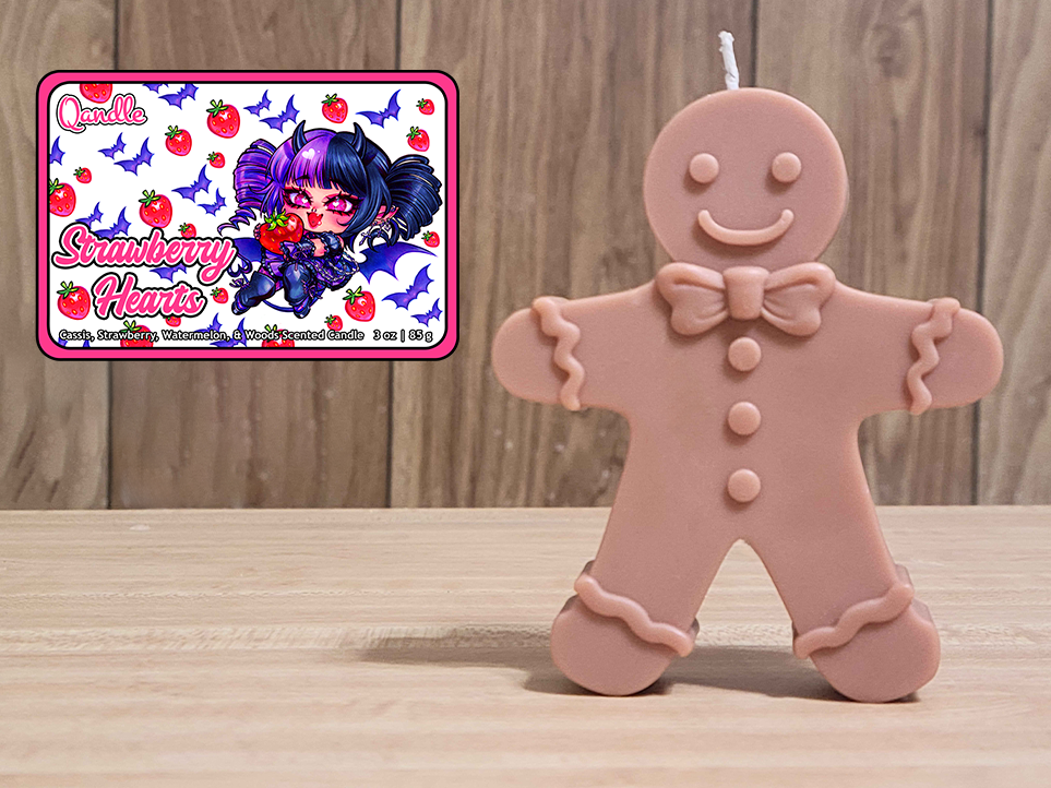 Strawberry Hearts Gingerbread Man Candle