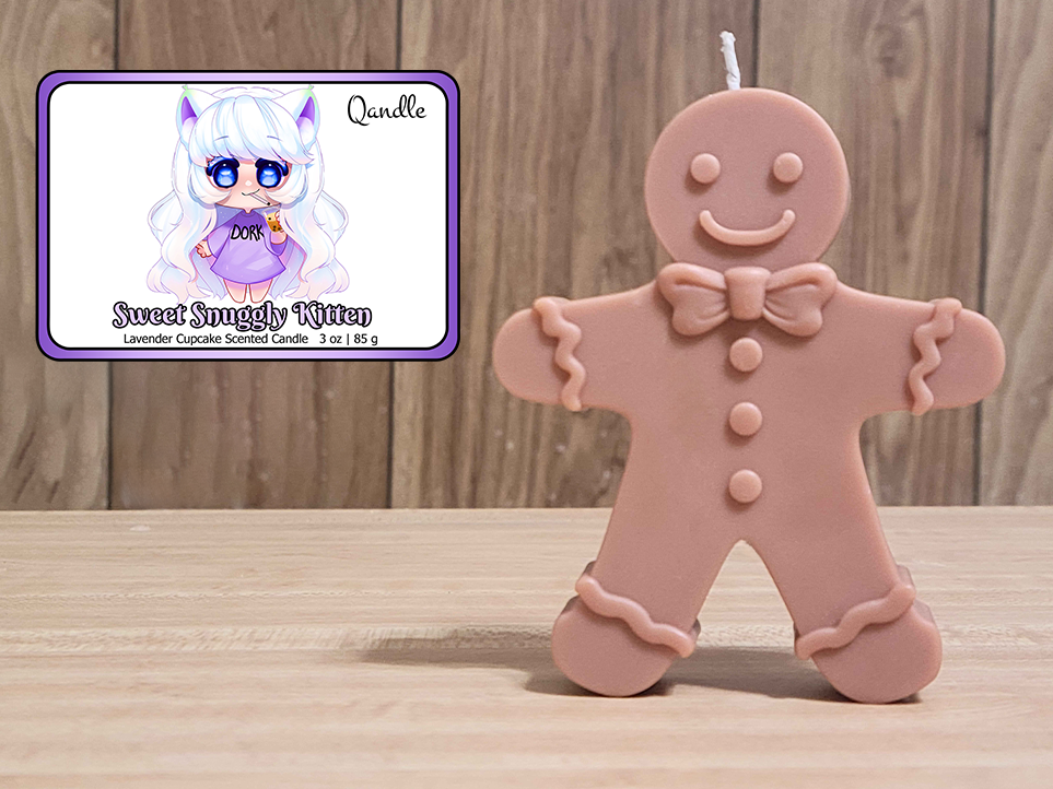 Sweet Snuggly Kitten Gingerbread Man Candle